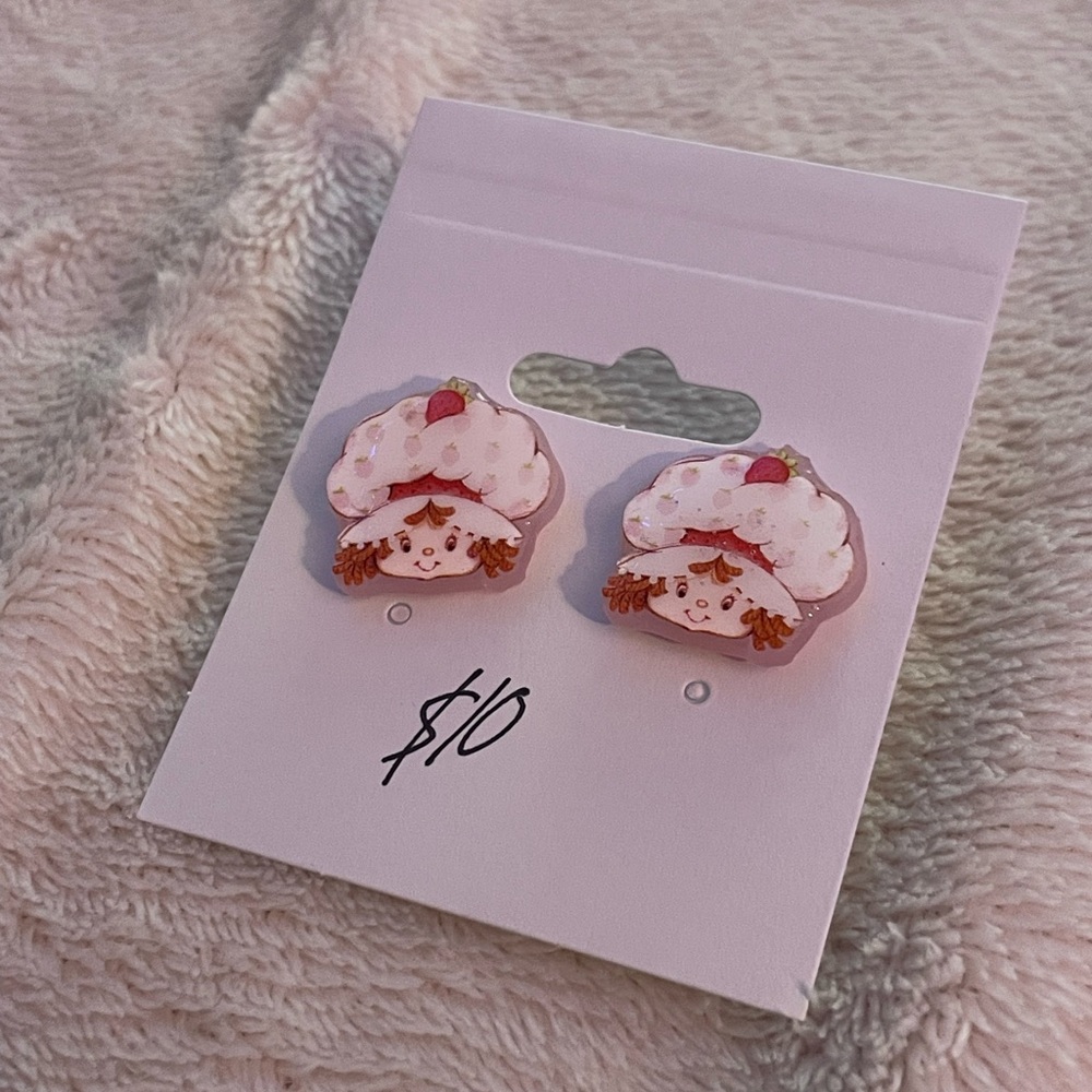Adorable Handmade Strawberry Shortcake Stud Earrings || Woman’s Jewelry